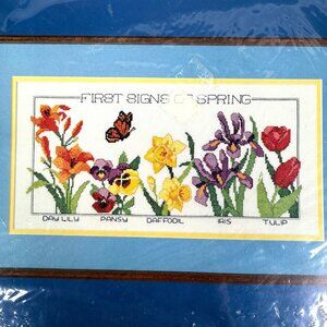 VTG Dimensions Counted Cross Stitch Kit First Signs Of Spring Flowers Stitchable